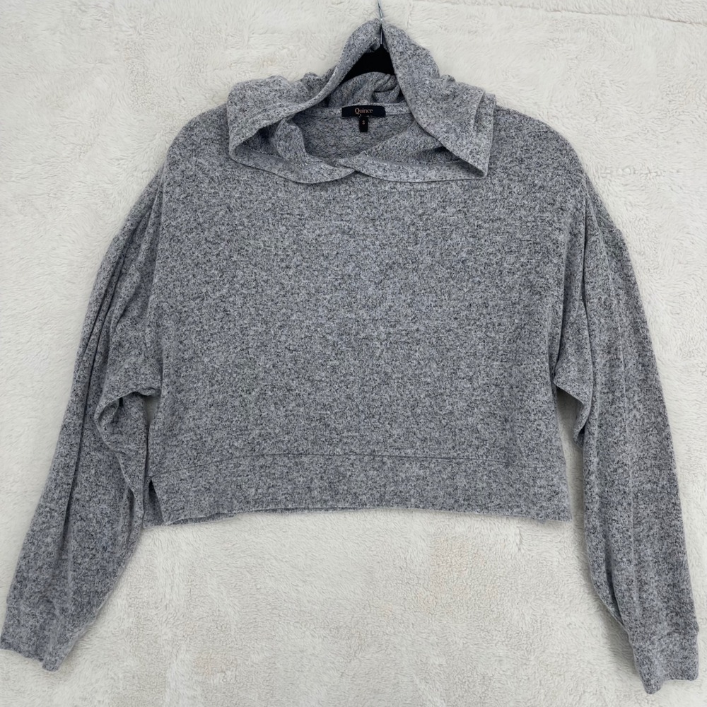 Quince Eco-Soft Cropped Hoodie Heather Grey Pullover Sweatshirt S Comfy Lounge - Picture 1 of 9